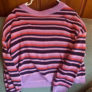 SHEIN Purple and Pink Crew Neck Sweater with Stripes